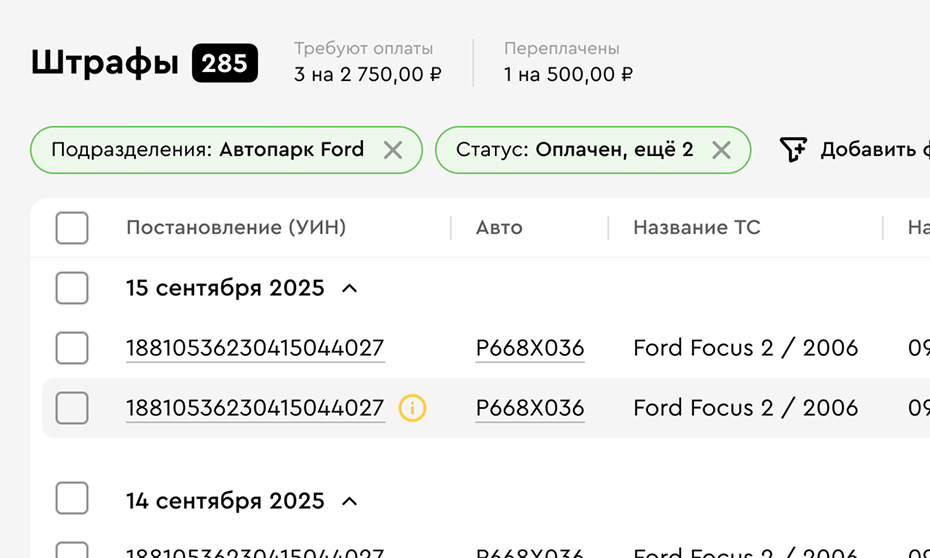 отображение выбранных фильтров